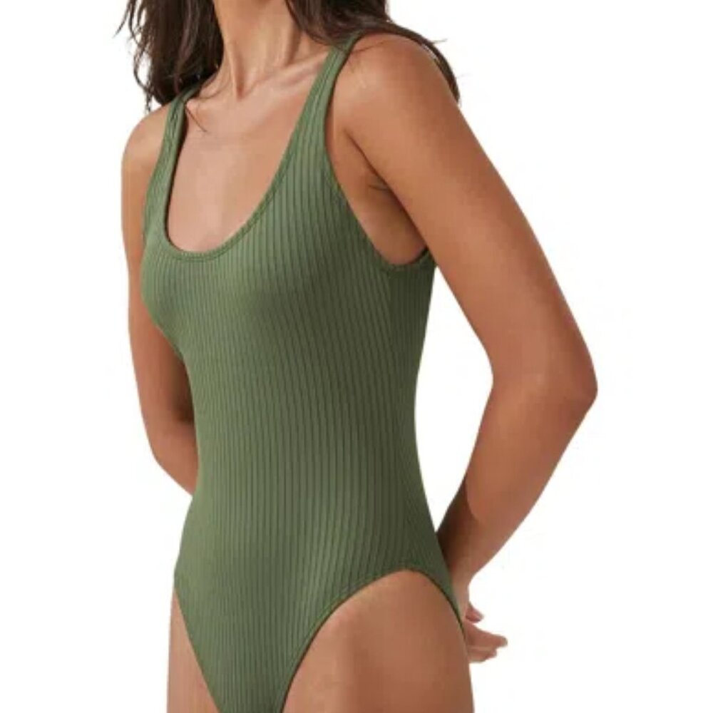 COTTON ON Junior's Low-Back One-Piece Swimsuit Khaki NWT Sz XS - Picture 1 of 8